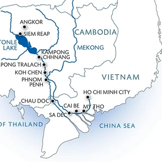 tourhub | CroisiEurope Cruises | From the Mekong Delta to the Angkor Temples (port-to-port cruise) | Tour Map