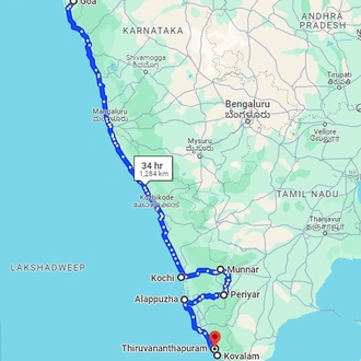 tourhub | Offbeat India Tours | 13 Days Goa Kerala Tour | Tour Map