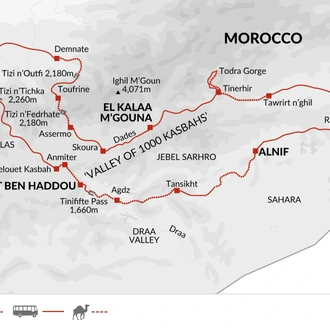 tourhub | Explore! | Cycle Morocco - Atlas to the Sahara | Tour Map