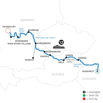 tourhub | Avalon Waterways | Christmastime from Budapest to Frankfurt with 2 Nights in Budapest (Illumination) | Tour Map