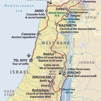 tourhub | Wild Frontiers | Israel & Palestine: Ancient Lands, Modern Challenges | Tour Map