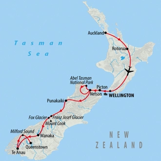 tourhub | On The Go Tours | Auckland, Wellington & Scenic South - 12 days | Tour Map
