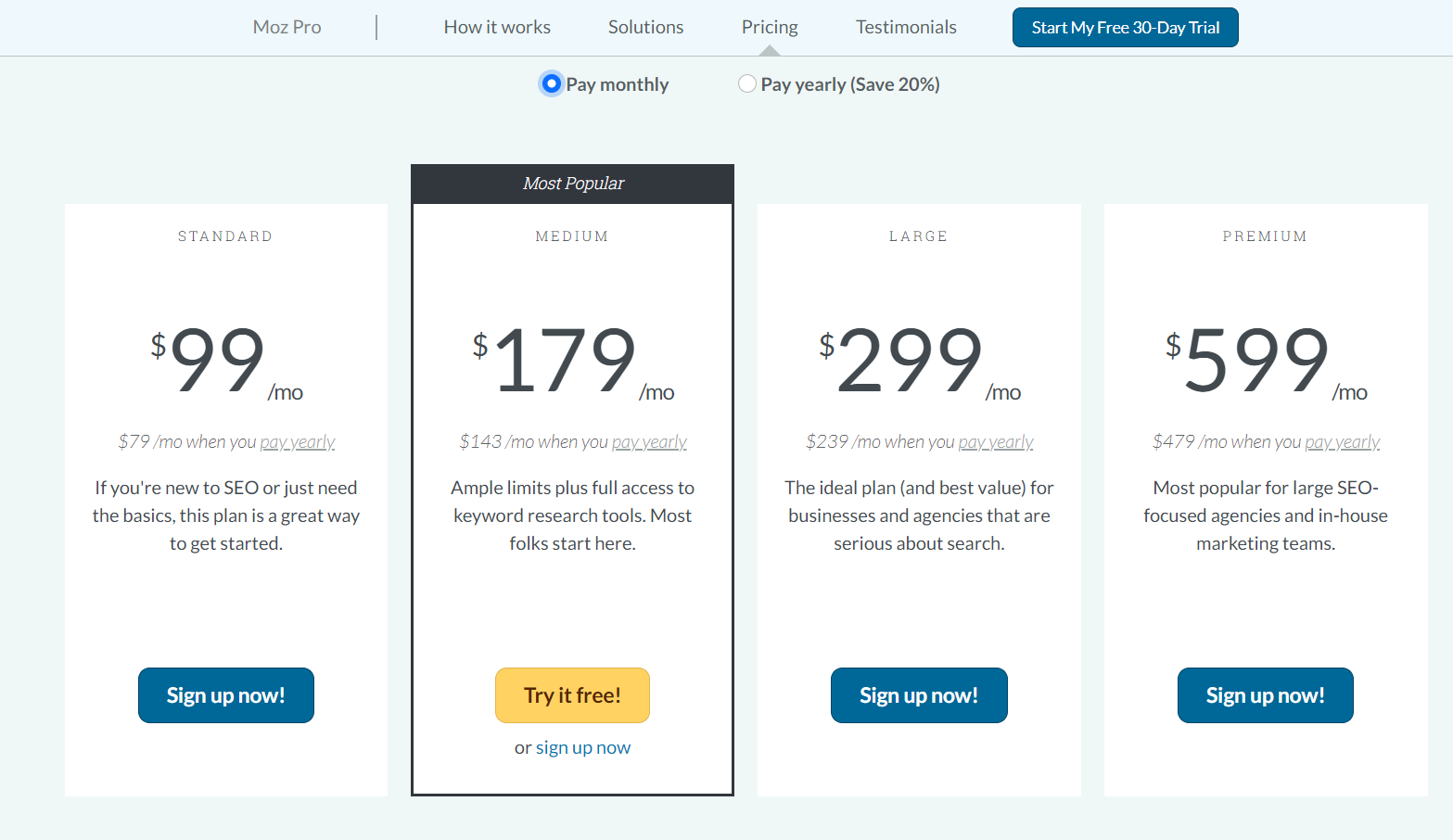 Plan and price for MOZ 