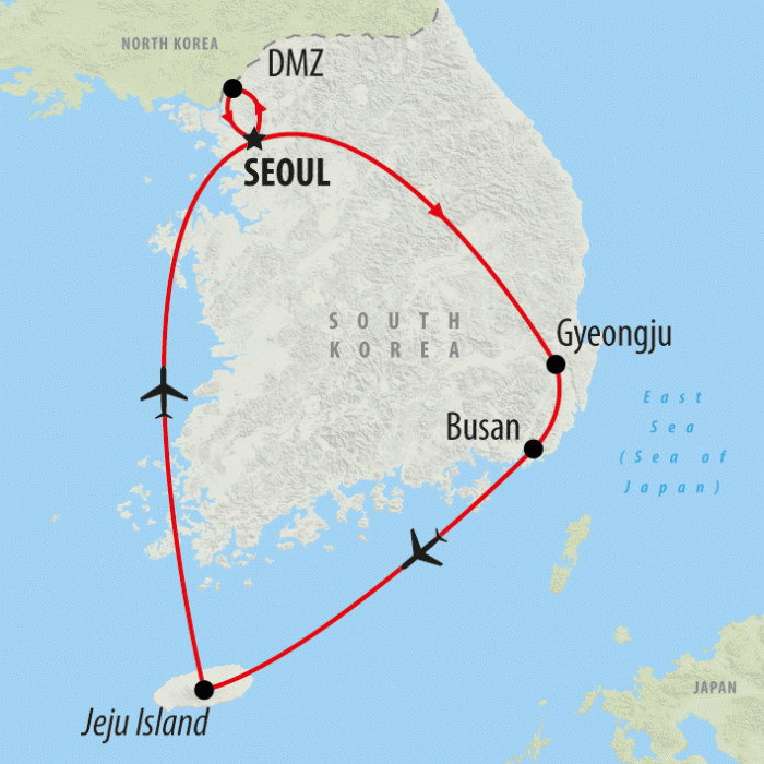 tourhub | On The Go Tours | Seoul Searching & Jeju 5 star - 9 days | Tour Map