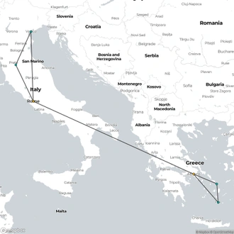 tourhub | Omega Tours | Mediterranean Marvels: A Grand Tour of Italy and Greece | Tour Map