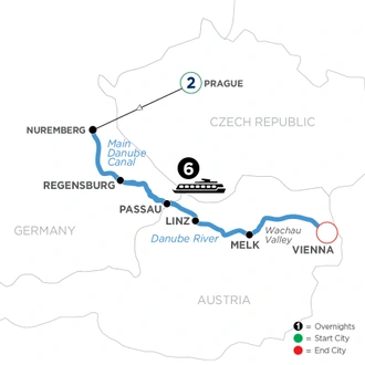 tourhub | Avalon Waterways | Christmastime on the Danube with 2 Nights in Prague (Eastbound) (Impression) | Tour Map