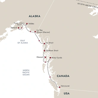 tourhub | HX Hurtigruten Expeditions | Alaska’s Inside Passage: Fjords of the Great Land | Tour Map