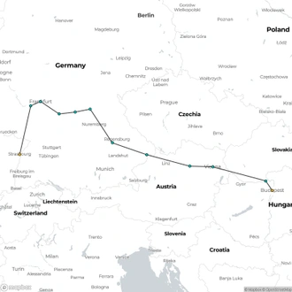 tourhub | CroisiEurope Cruises | Trans-European cruise from Budapest to Strasbourg (port-to-port cruise) | Tour Map