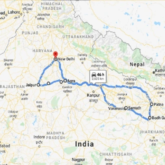 tourhub | Panda Experiences | Golden Triangle with Varanasi and Bodhgaya | Tour Map