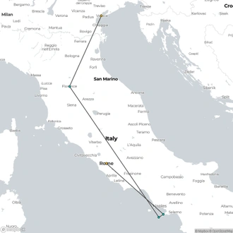 tourhub | Omega Tours | Essence of Italy: Rome, Sorrento, and Venice | Tour Map