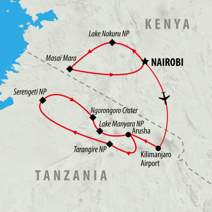 tourhub | On The Go Tours | Kenya & Tanzania Trails - 13 days | Tour Map