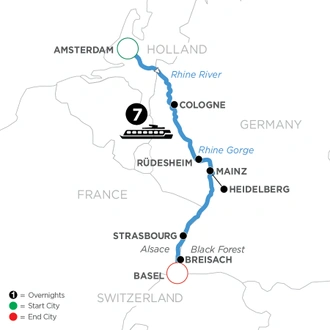 tourhub | Avalon Waterways | Romantic Rhine (Southbound) (Envision) | Tour Map