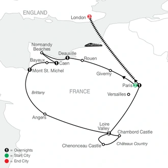 tourhub | Globus | Paris, Normandy & Châteaux Country with London | Tour Map