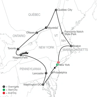 tourhub | Globus | Eastern US & Canada Discovery with New York City | Tour Map