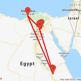 tourhub | Egypt Best Vacations | 6 Day Egypt Budget Tour: Cairo, Alexandria And Luxor | Tour Map