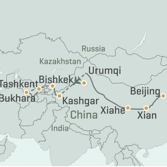 tourhub | World Expeditions | Silk Road to Samarkand via Kashgar | Tour Map