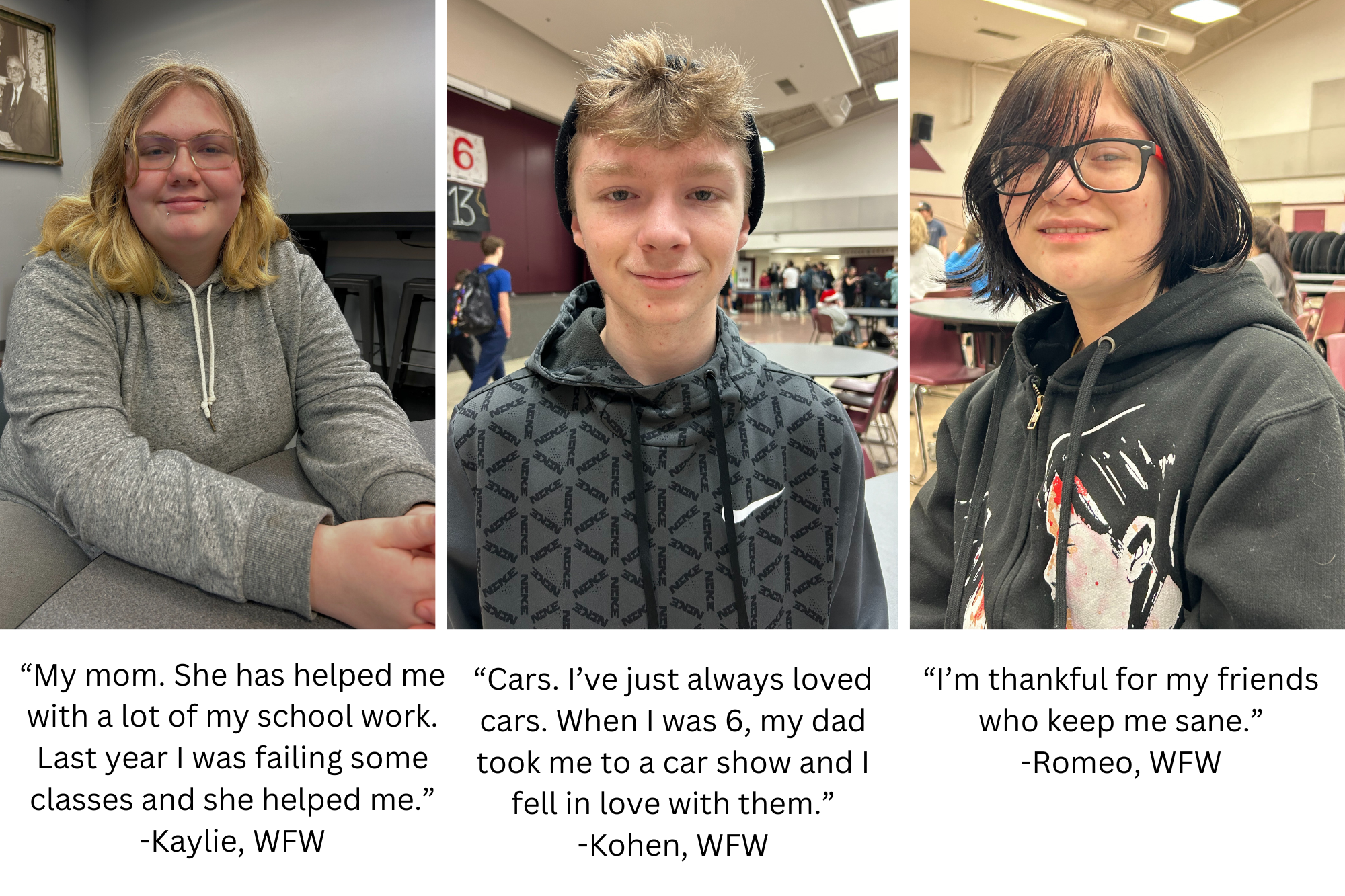 Three students from W.F. West explain what they are thankful for this year.