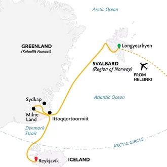 tourhub | Exodus Adventure Travels | Three Arctic Islands (Southbound) | Tour Map