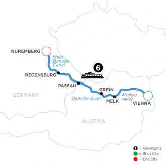 tourhub | Avalon Waterways | Christmastime on the Danube (Westbound) (Illumination) | Tour Map