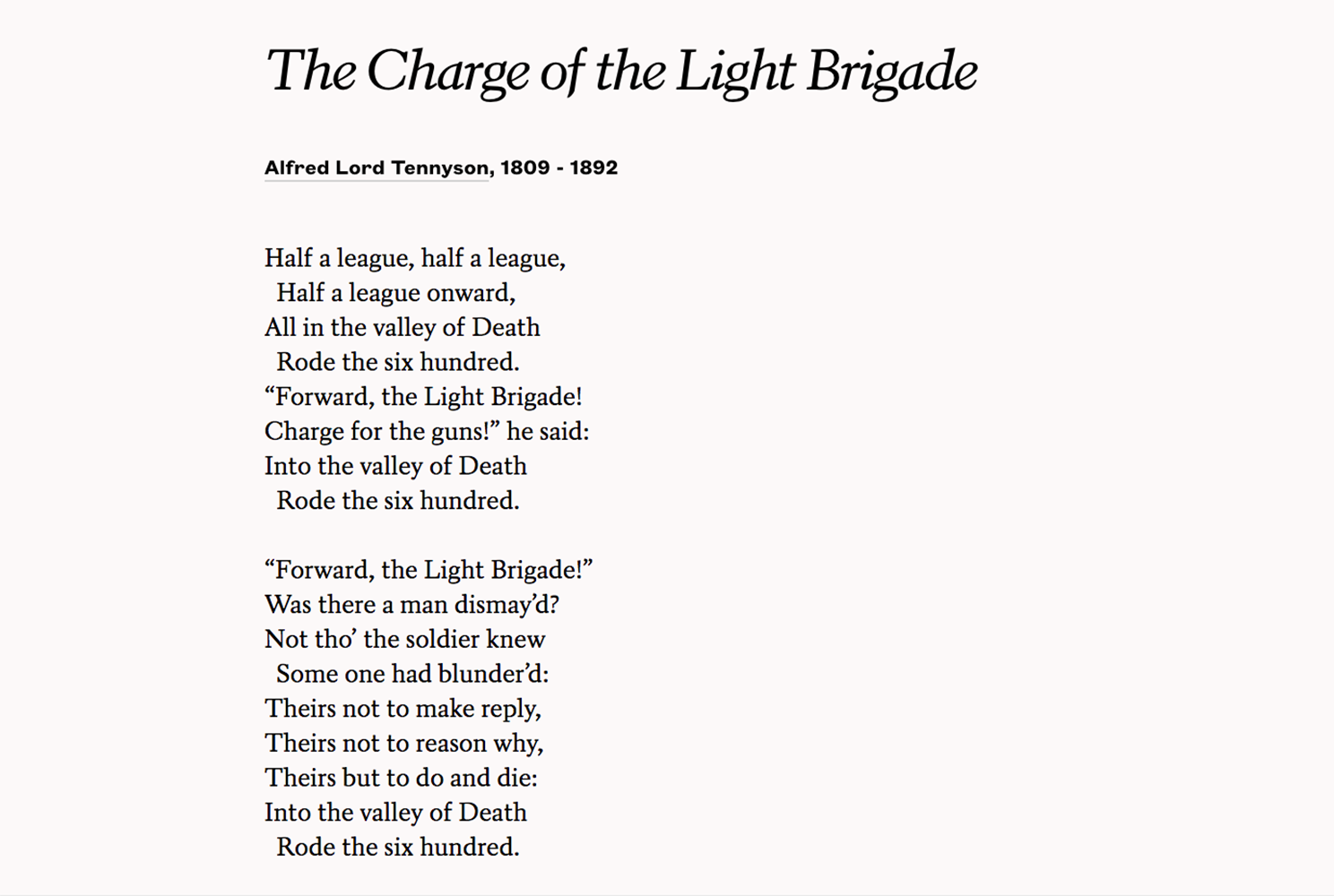 Poem: Charge of the Light Brigade on Vimeo