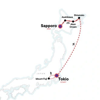 tourhub | G Adventures | Active Japan: Mt Fuji & Hokkaido | Tour Map