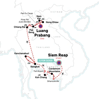 tourhub | G Adventures | Southeast Asia: Bangkok, Laos & The Cardamom Mountains | Tour Map