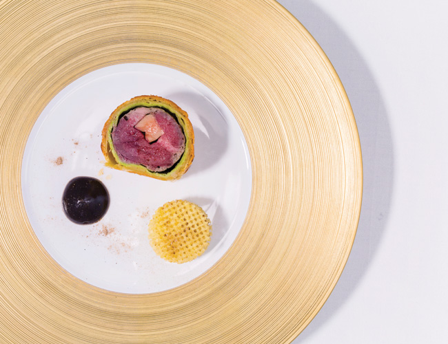 Pigeon Wellington with mushroom ketchup by Matt Worswick at the Latymer