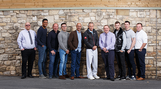 From left: Ray Thomas. Trading Manager of Dovecote Park, chefs Adam Bateman, James Buckley, Scott Dineen, Jose Souto, Dovecote' Richard Canvin and Jeff Kirby, and chefs Ben Murphy, Gary Townsend and Adam Smith