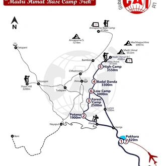 tourhub | Global Adventure Trekking | Mardi Himal Base Camp Trek | Tour Map