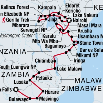 tourhub | Intrepid Travel | Vic Falls to Gorillas | Tour Map