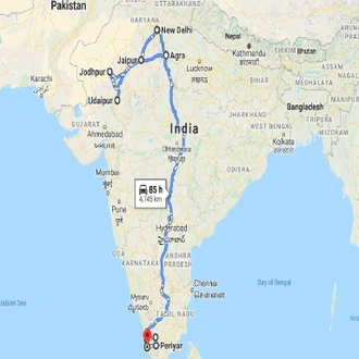 tourhub | UncleSam Holidays | South and North India Tour | Tour Map