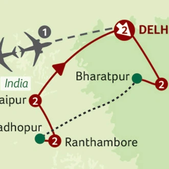 tourhub | Saga Holidays | India’s Golden Triangle with Ranthambore National Park | Tour Map