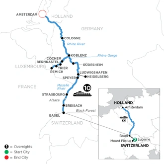 tourhub | Avalon Waterways | The Rhine & Moselle with 2 Nights in Lucerne (Northbound) (Imagery II) | Tour Map