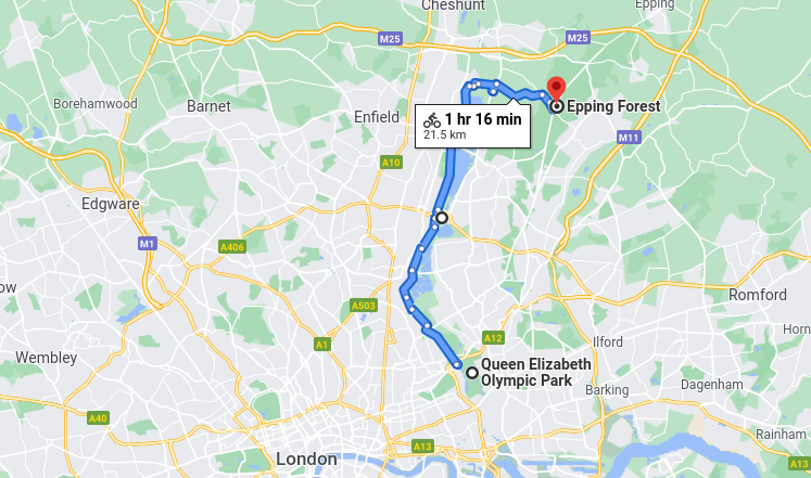 Queen Elizabeth Olympic Park to Epping Forest cycle route
