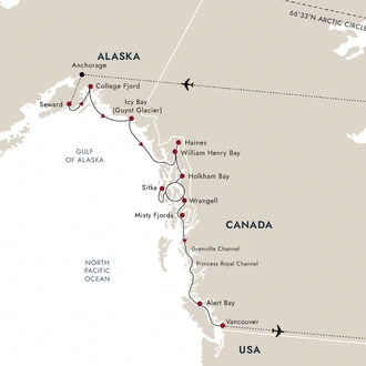 tourhub | HX Hurtigruten Expeditions | Alaska and British Columbia – Wilderness, Glaciers and Culture | Southbound (Flight Included) | Tour Map