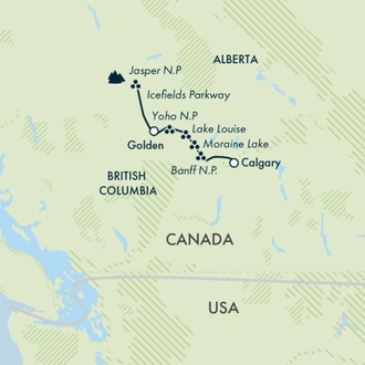 tourhub | Exodus | Discover the Canadian Rockies: Jasper to Banff | Tour Map
