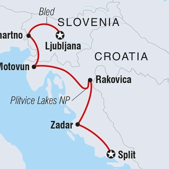 tourhub | Intrepid Travel | Ljubljana to Split Real Food Adventure | Tour Map