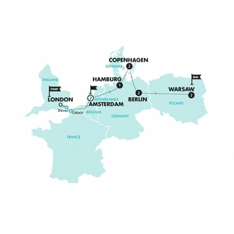 tourhub | Contiki | London to Warsaw Vistas | Start London | Summer | 2024 | Tour Map