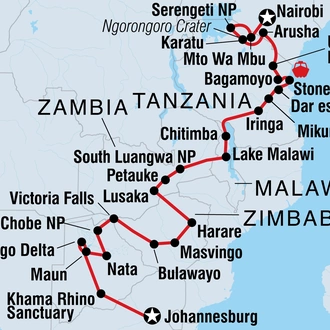 tourhub | Intrepid Travel | Johannesburg to Kenya | Tour Map