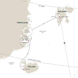 tourhub | HX Hurtigruten Expeditions | Solar Eclipse Expedition 2026 – Greenland, Iceland and Svalbard | Tour Map