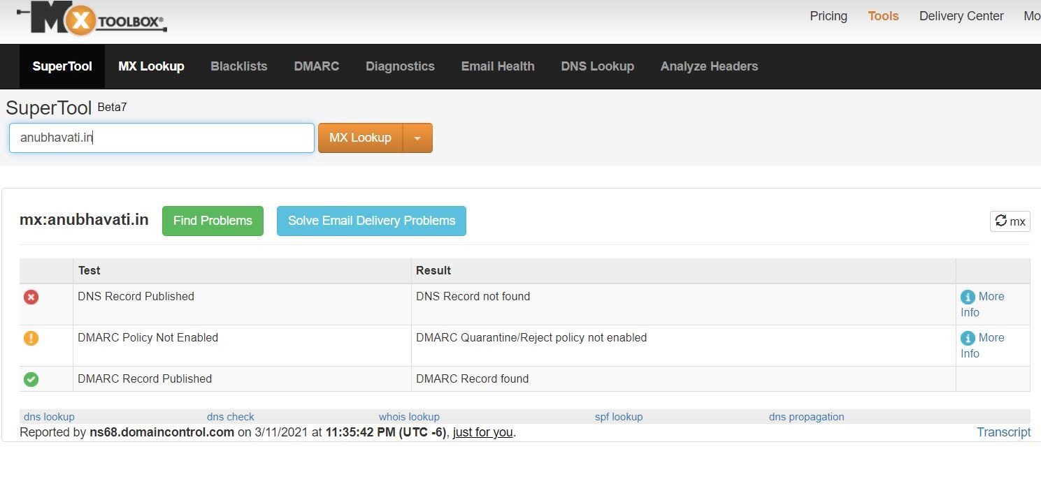 Troubleshooting issues with DMARC Record addition