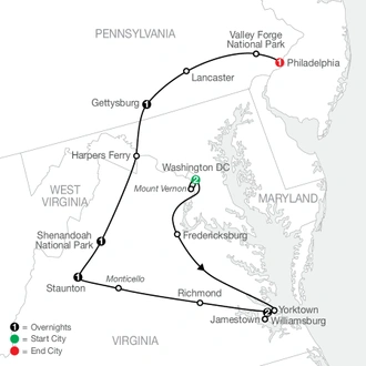 tourhub | Globus | America's Historic East | Tour Map