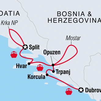 tourhub | Intrepid Travel | Croatian Coastal Cruising: Dubrovnik to Split (Aurora) | Tour Map