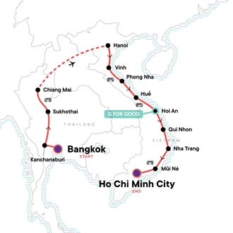 tourhub | G Adventures | Thailand & Vietnam: Mountains & Coastlines | Tour Map