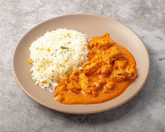 Spicy Butter Chicken with Rice Pulao