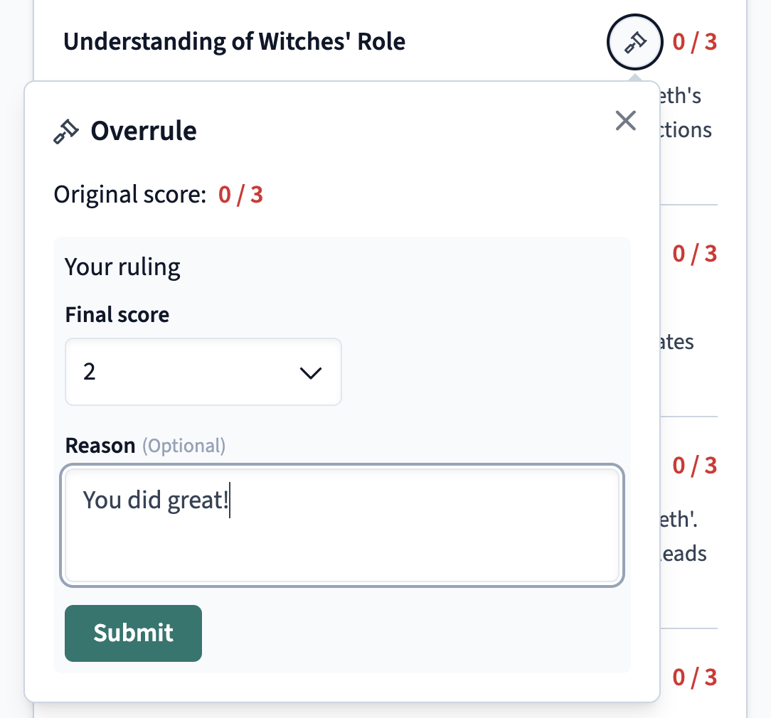 How do I adjust or overrule scores?