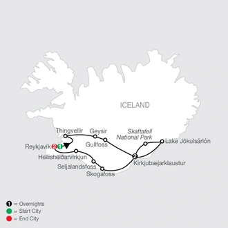 tourhub | Globus | Gems of Iceland with Northern Lights | Tour Map