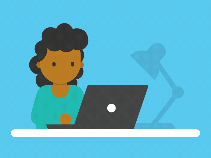 An animated lady working on a computer