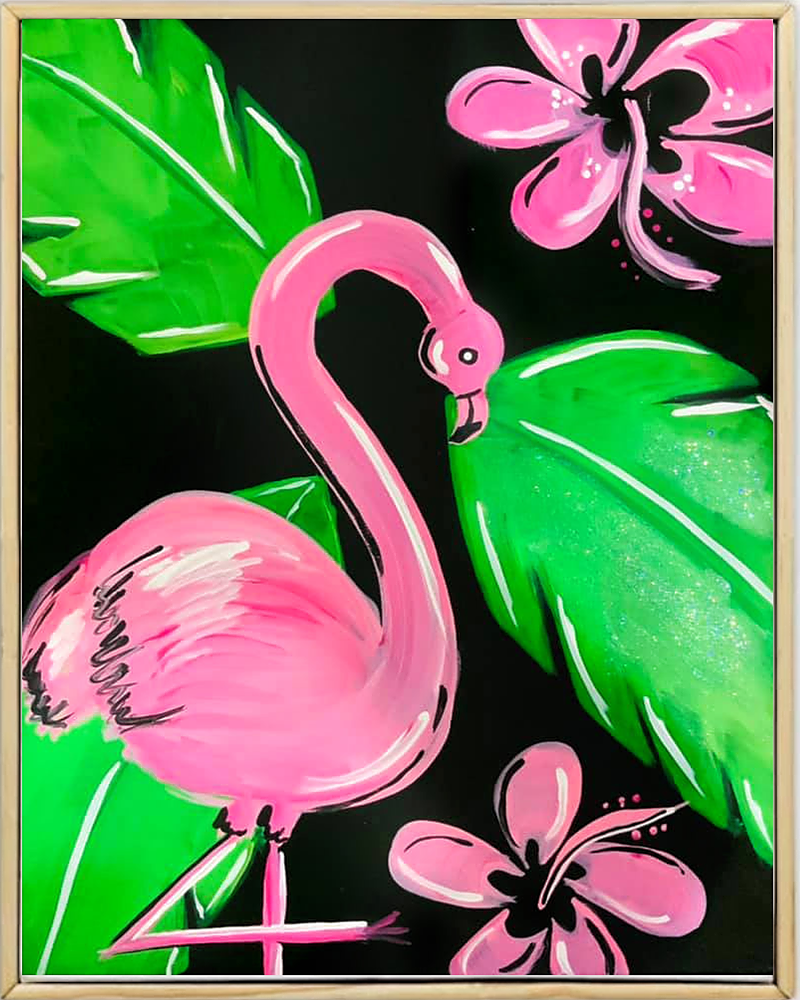 Kids Virtual Flamingo Canvas Paint Lesson Prerecorded - A Sprinkle of Fun