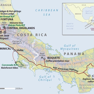 tourhub | Wild Frontiers | Costa Rica & Panama: Canal, Coffee & Volcanoes (Standard Departure) | Tour Map